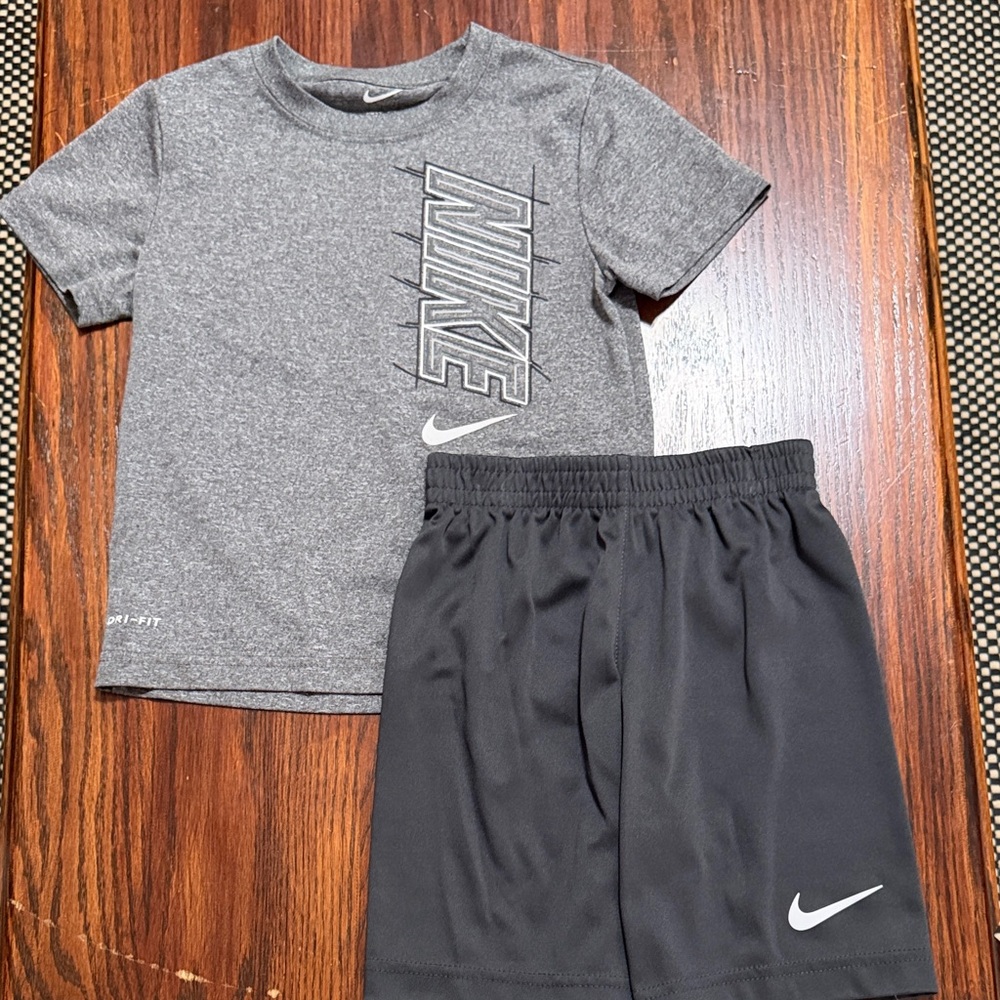 Nike Heather Gray Tee and Black Shorts Set